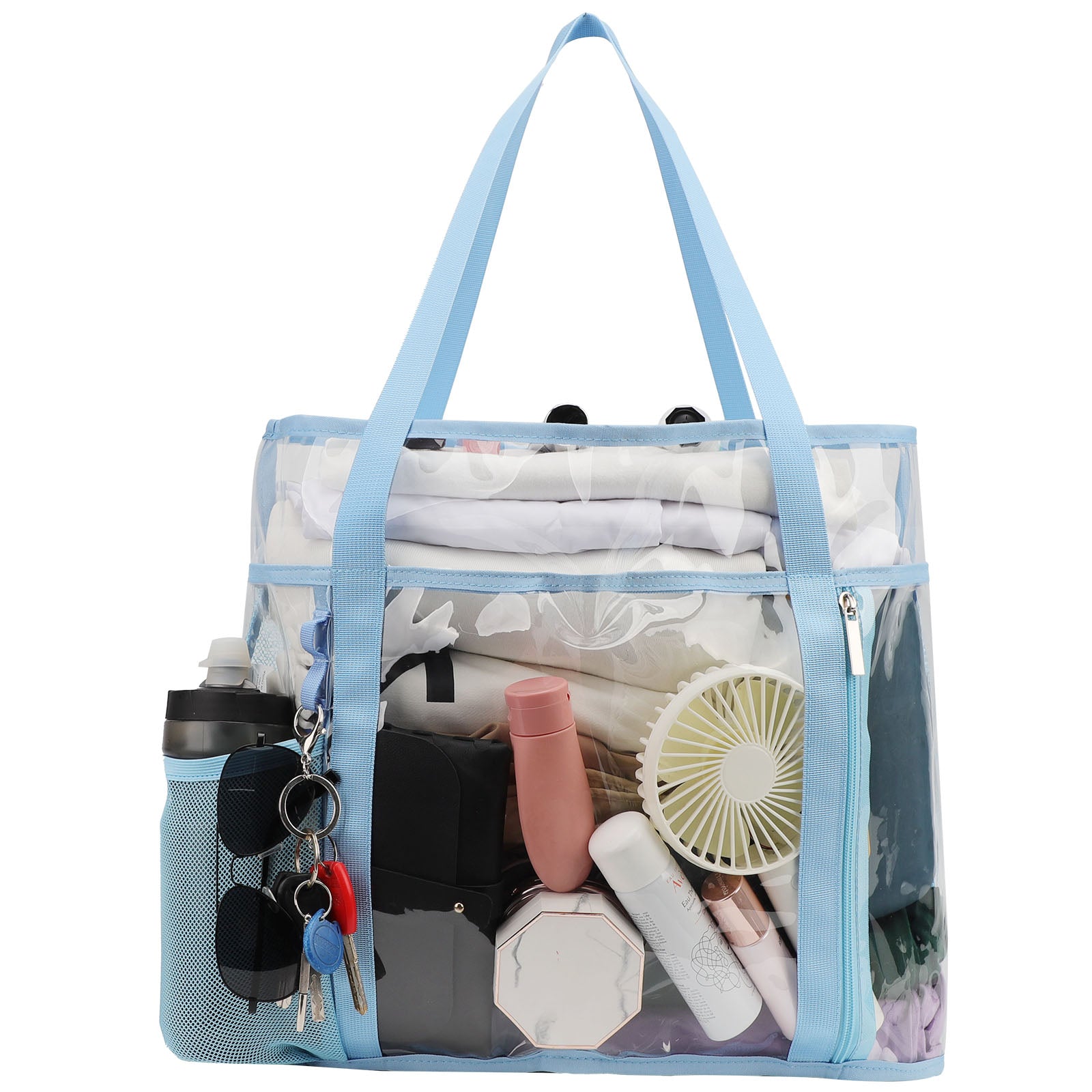 Tinyat Extra Large Beach Bag for Women Clear Tote Bag Mesh Pvc Bag 7-Pockets for Seaside Pool Picnic Black