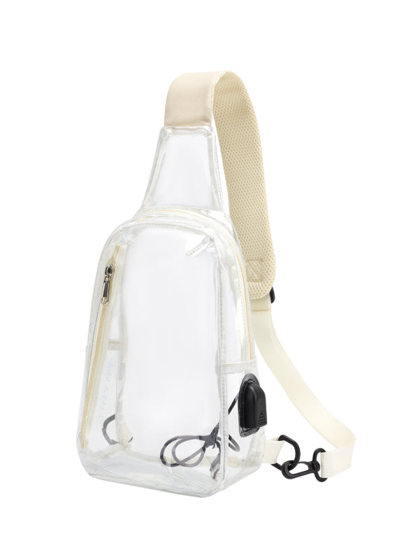 Tinyat Clear Sling Bag with USB Charging PVC Waterproof Crossbody Shoulder Bag for Men Women