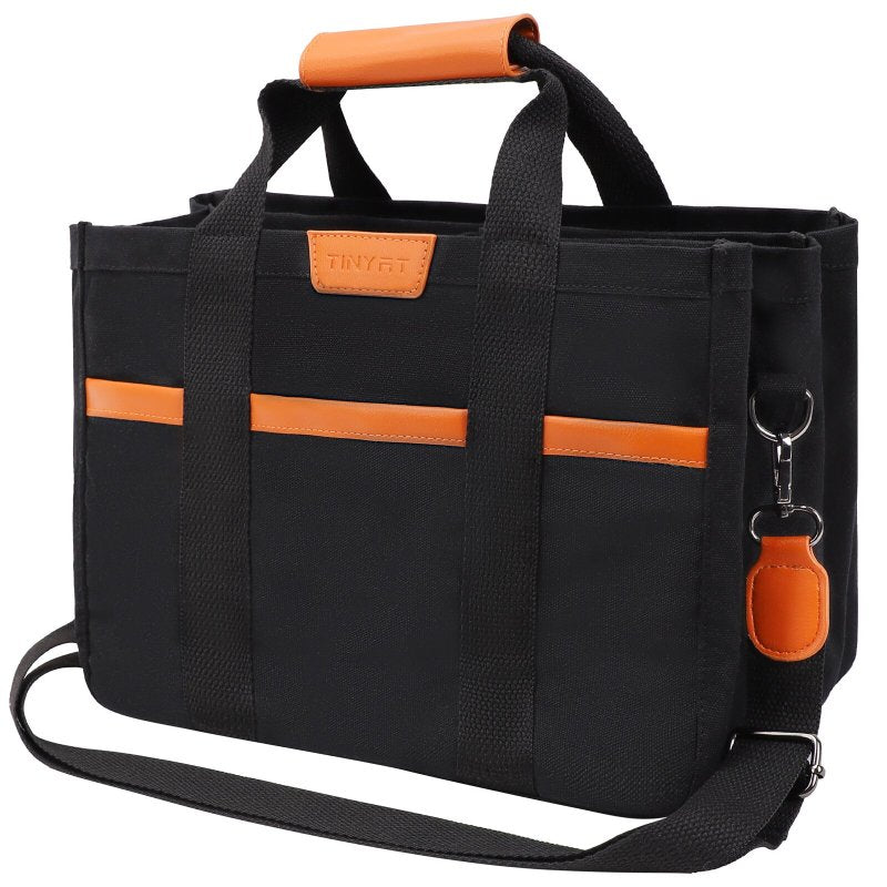 TINYAT Canvas Messenger Bag for Women Large Crossbody Shoulder Handbag with Multi- Pockets Top-handle Tote Bag for Work Travel Black.