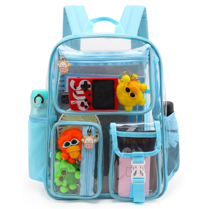 Tinyat Clear Backpack Heavy Duty Large Waterproof Transparent Stadium Approved School Bookbag 6-Pockets Clear Bag