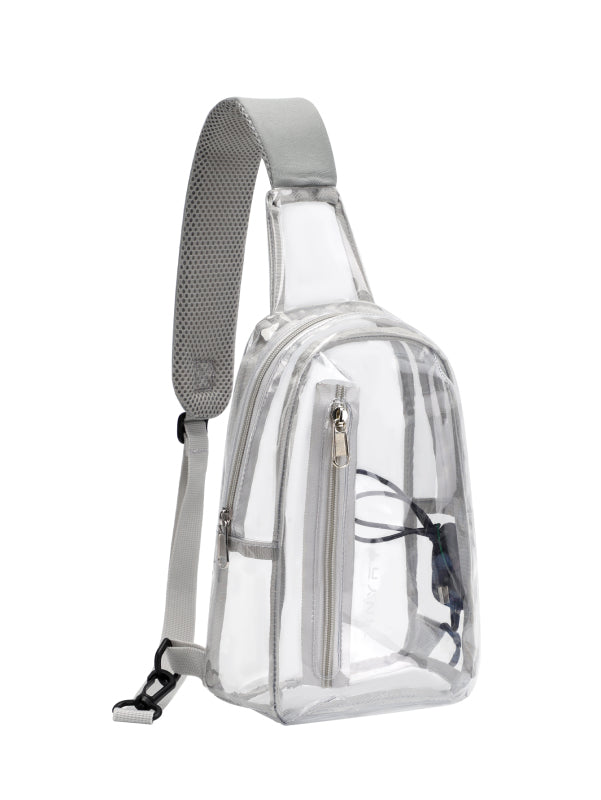 Tinyat Clear Sling Bag with USB Charging PVC Waterproof Crossbody Shoulder Bag for Men Women