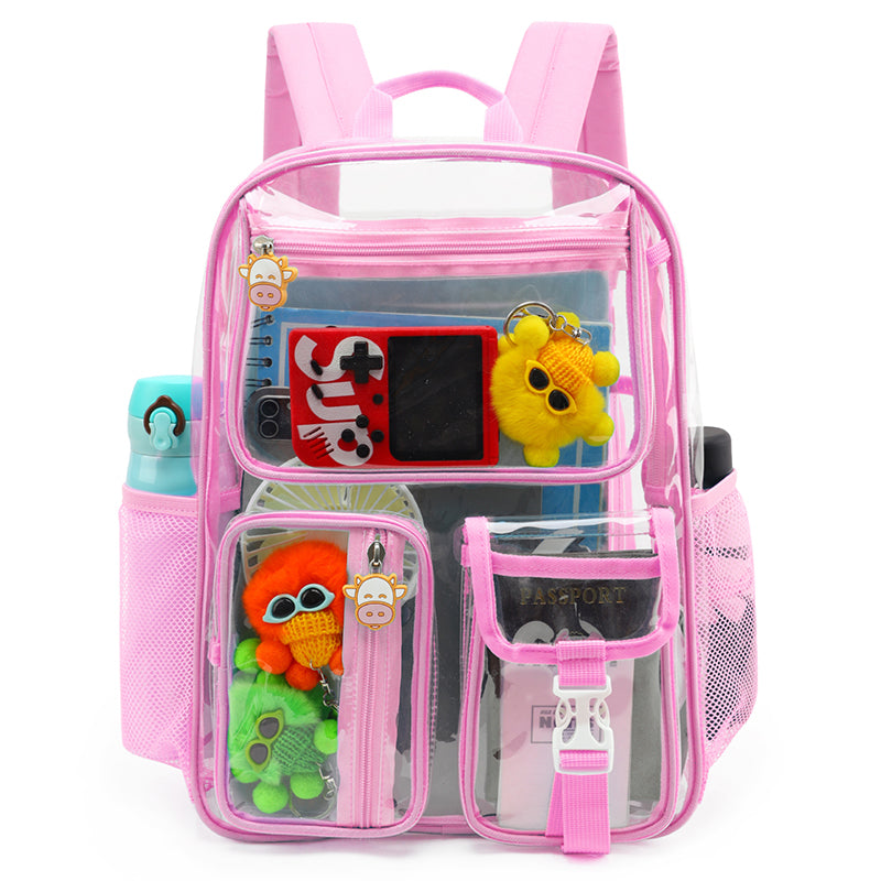 Tinyat Clear Backpack Heavy Duty Large Waterproof Transparent Stadium Approved School Bookbag 6-Pockets Clear Bag