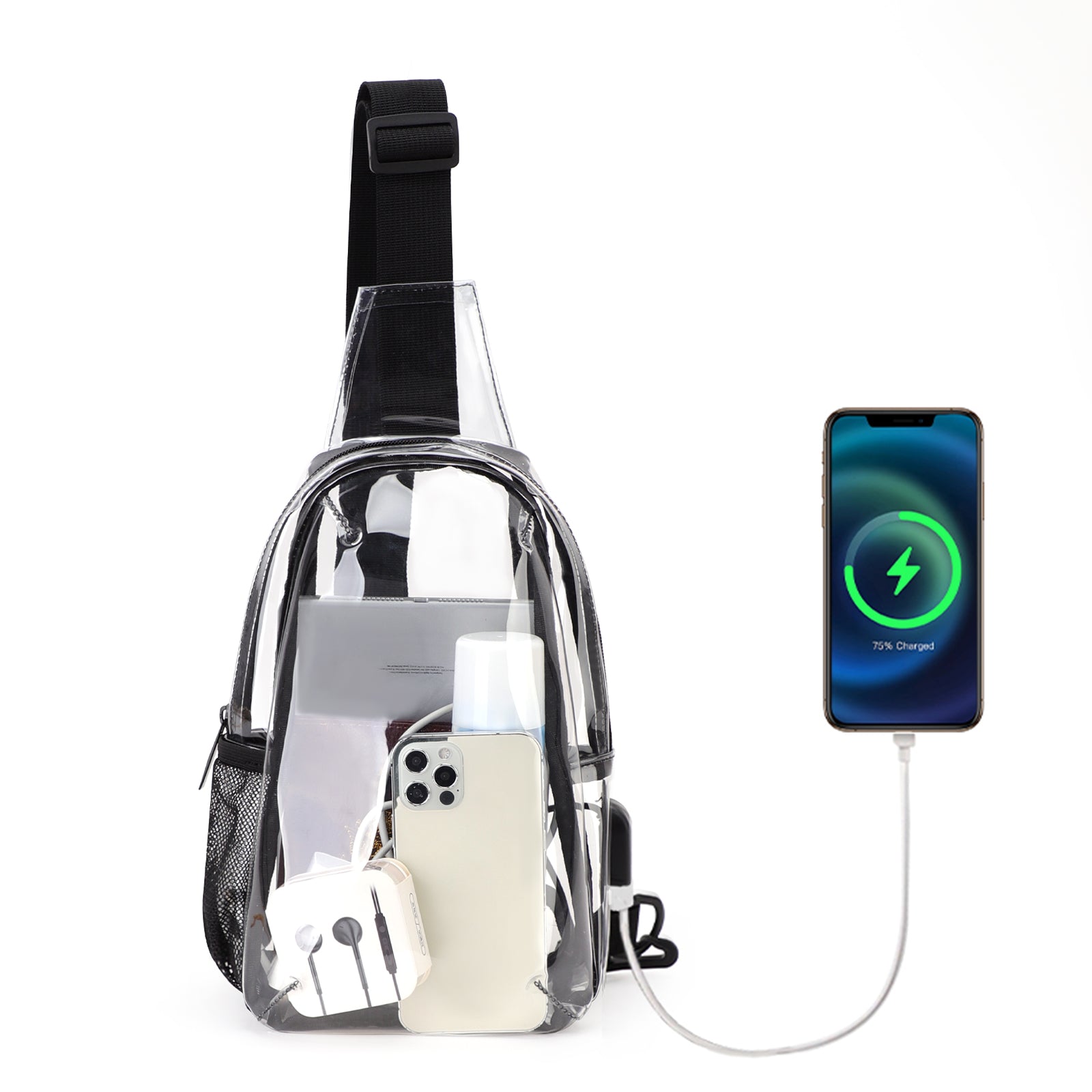TINYAT Clear Crossbody Bag for Women Men Lightweight Sling Bag Waterproof Shoulder Bag for Stadium Concert Outdoor Activity