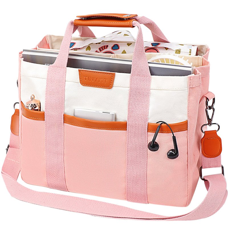 TINYAT Canvas Messenger Bag for Women Large Crossbody Shoulder Handbag with Multi- Pockets Top-handle Tote Bag for Work Travel Black.