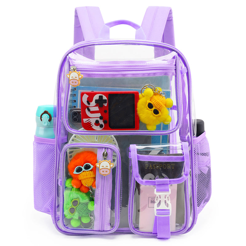 Tinyat Clear Backpack Heavy Duty Large Waterproof Transparent Stadium Approved School Bookbag 6-Pockets Clear Bag