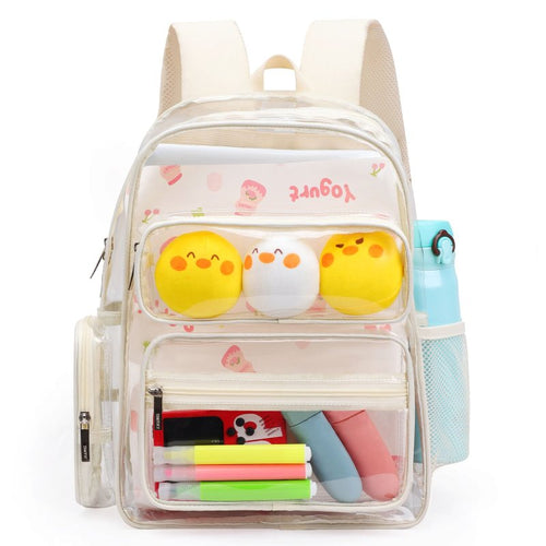 Tinyat Clear Backpack for Women Large Capacity Bookbag Waterproof PVC Shoulder Bag with Adjustable straps for College and Travel