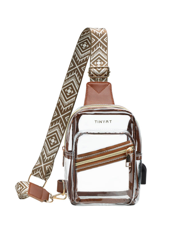 Tinyat Clear Sling Bag for Women Waterproof Transparent Crossbody Bag for men with Adjustable Strap for Stadiuml