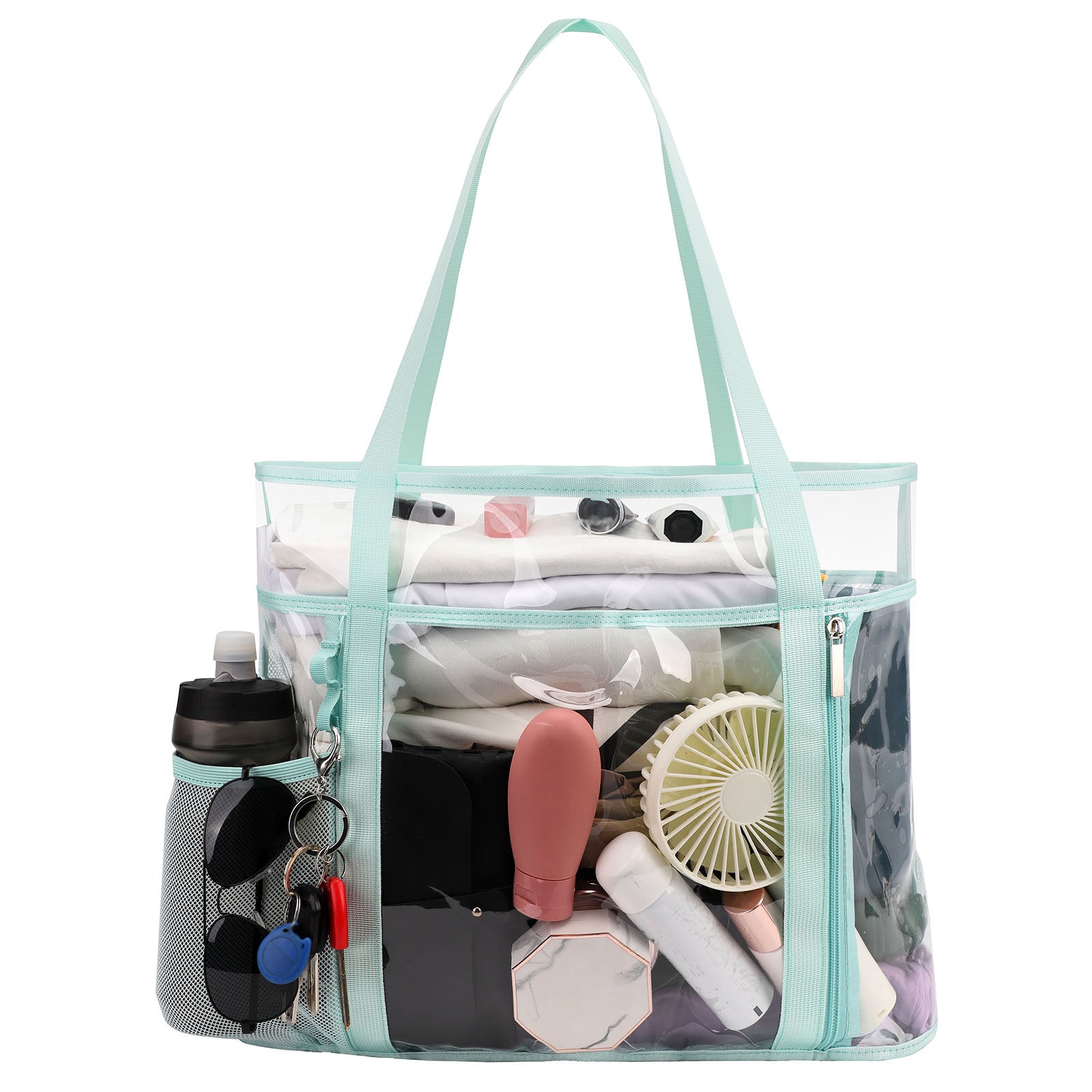 Tinyat Extra Large Beach Bag for Women Clear Tote Bag Mesh Pvc Bag 7-Pockets for Seaside Pool Picnic Black