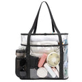 Tinyat Extra Large Beach Bag for Women Clear Tote Bag Mesh Pvc Bag 7-Pockets for Seaside Pool Picnic Black