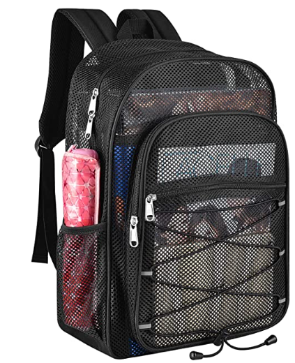 Tinyat Mesh Backpack for Women Men See Through Solid Color Bags Stadium Approved Shoulder Bag for Travel Swim Outdoor