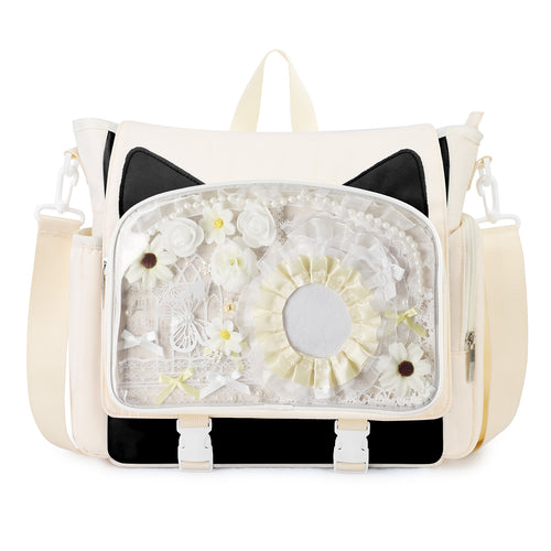 TINYAT Backpack for Women Cute Crossbody Bag DIY Kawaii Anime Y2K Cat Ita Bag for Shop Concert College