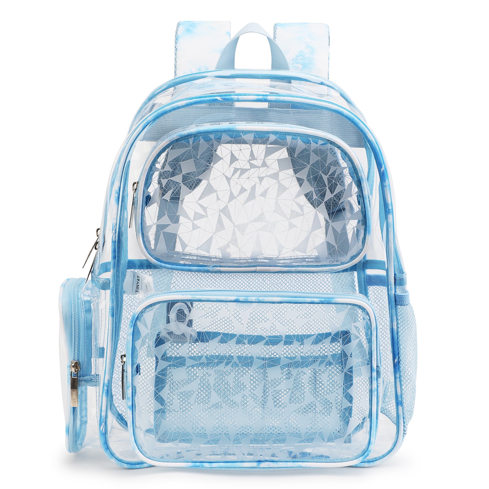 TINYAT Large Clear Backpack for Women Waterproof PVC School Backpack Book Bags for Teen for Stadium Events Shop Travel Black