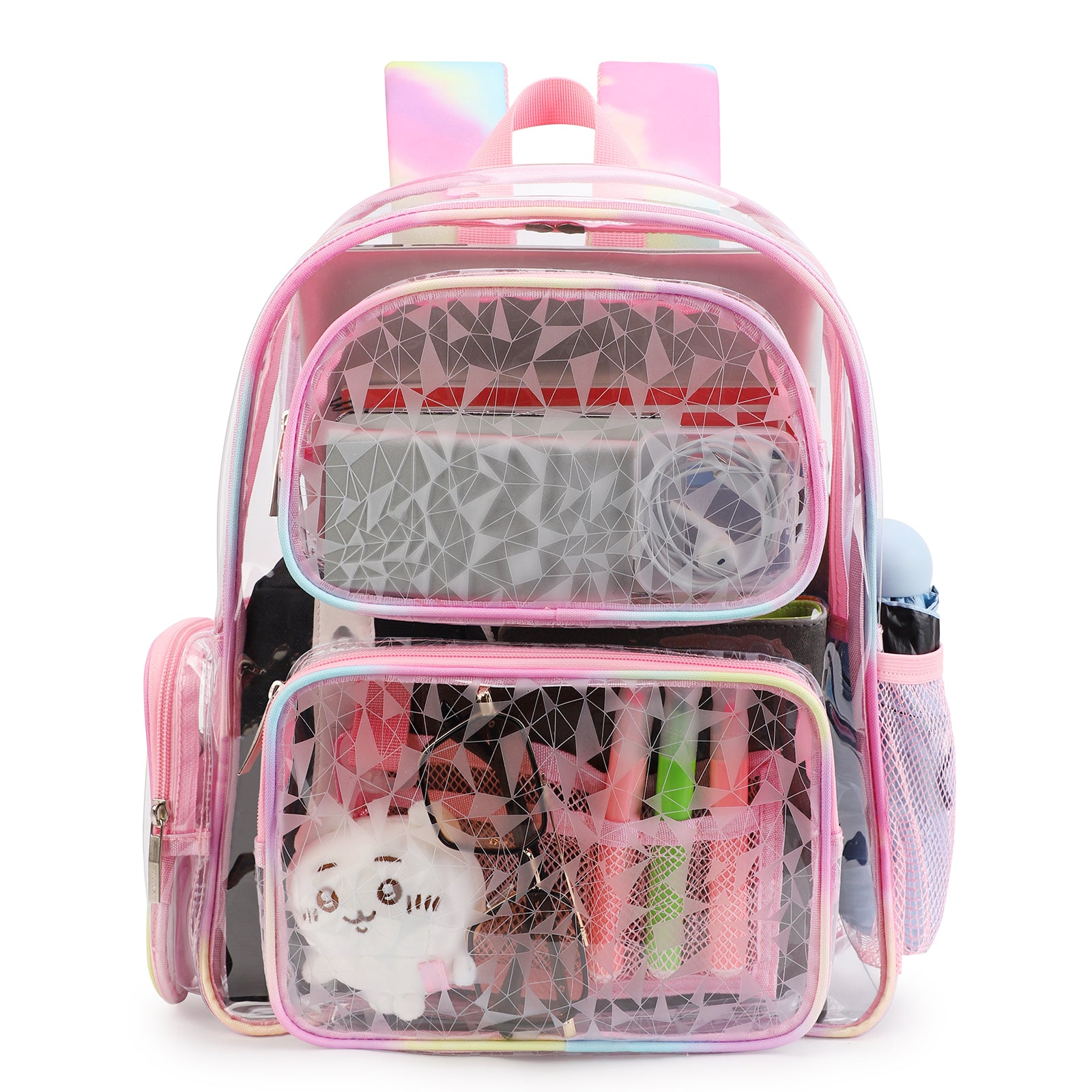 TINYAT Large Clear Backpack for Women Waterproof PVC School Backpack Book Bags for Teen for Stadium Events Shop Travel Black