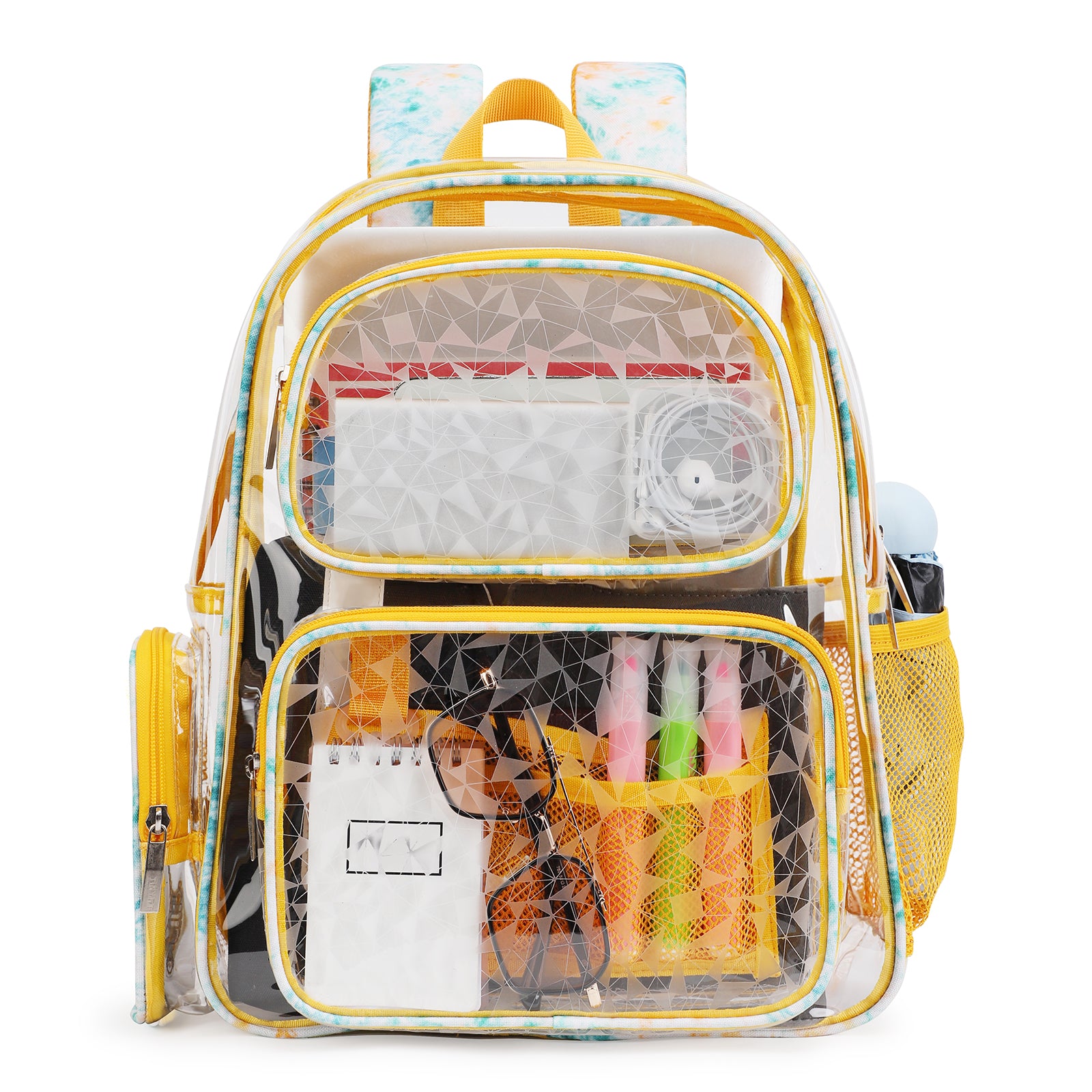 TINYAT Large Clear Backpack for Women Waterproof PVC School Backpack Book Bags for Teen for Stadium Events Shop Travel Black